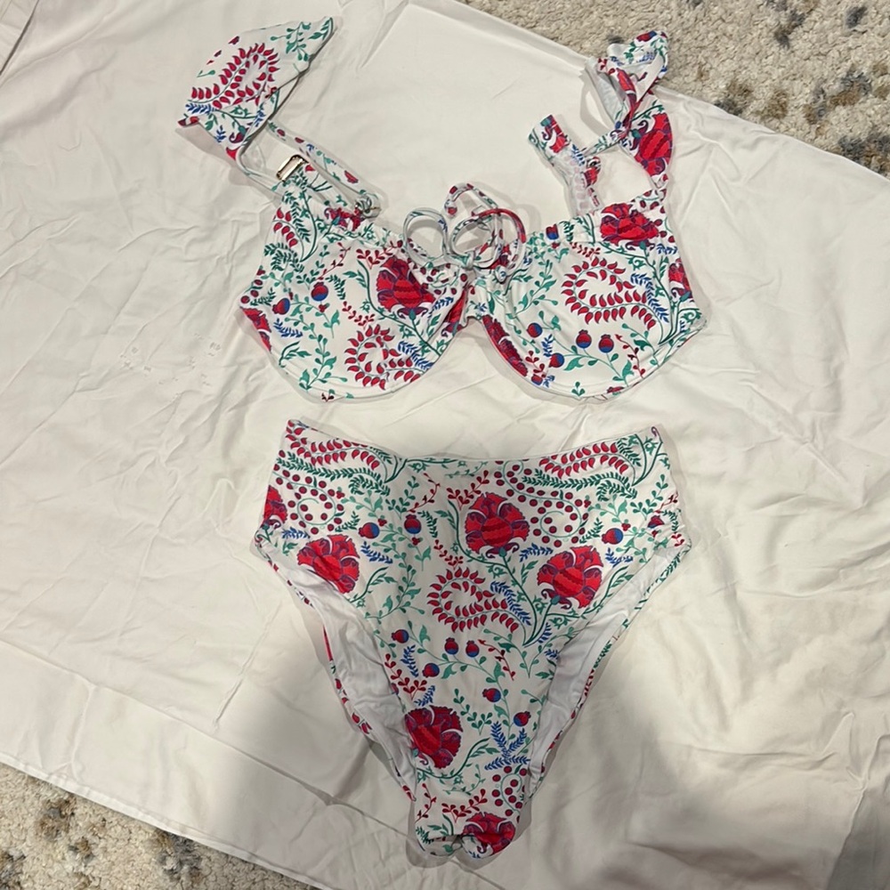 Toluca Floral Bikini Set - Red and Green